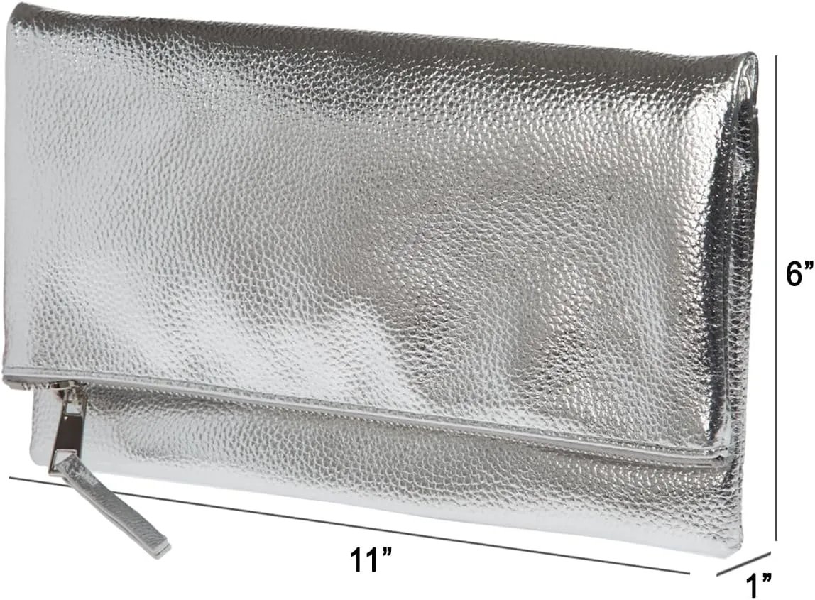JNB Women's Faux Leather Zipper Foldover Clutch Purse with Tassel