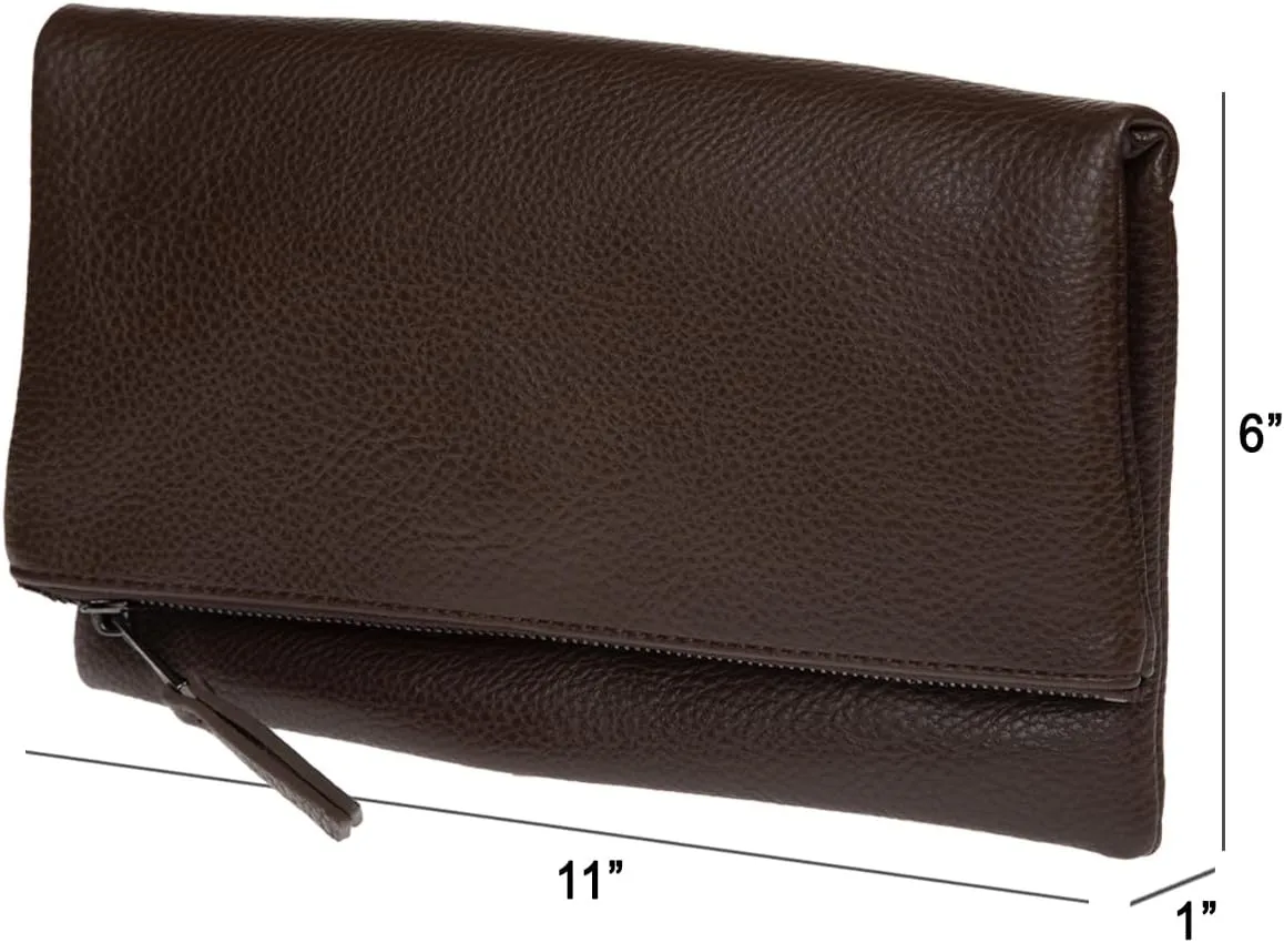 JNB Women's Faux Leather Zipper Foldover Clutch Purse with Tassel