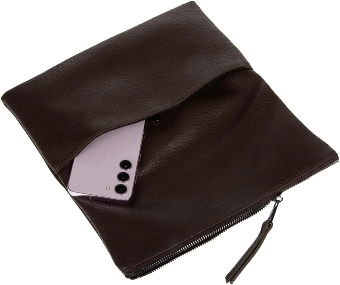 JNB Women's Faux Leather Zipper Foldover Clutch Purse with Tassel