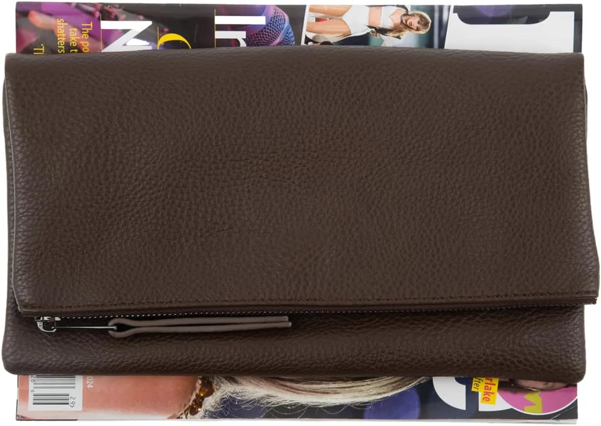 JNB Women's Faux Leather Zipper Foldover Clutch Purse with Tassel