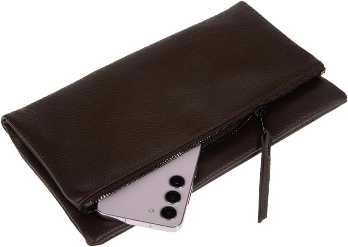 JNB Women's Faux Leather Zipper Foldover Clutch Purse with Tassel