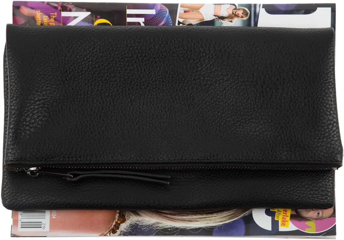 JNB Women's Faux Leather Zipper Foldover Clutch Purse with Tassel