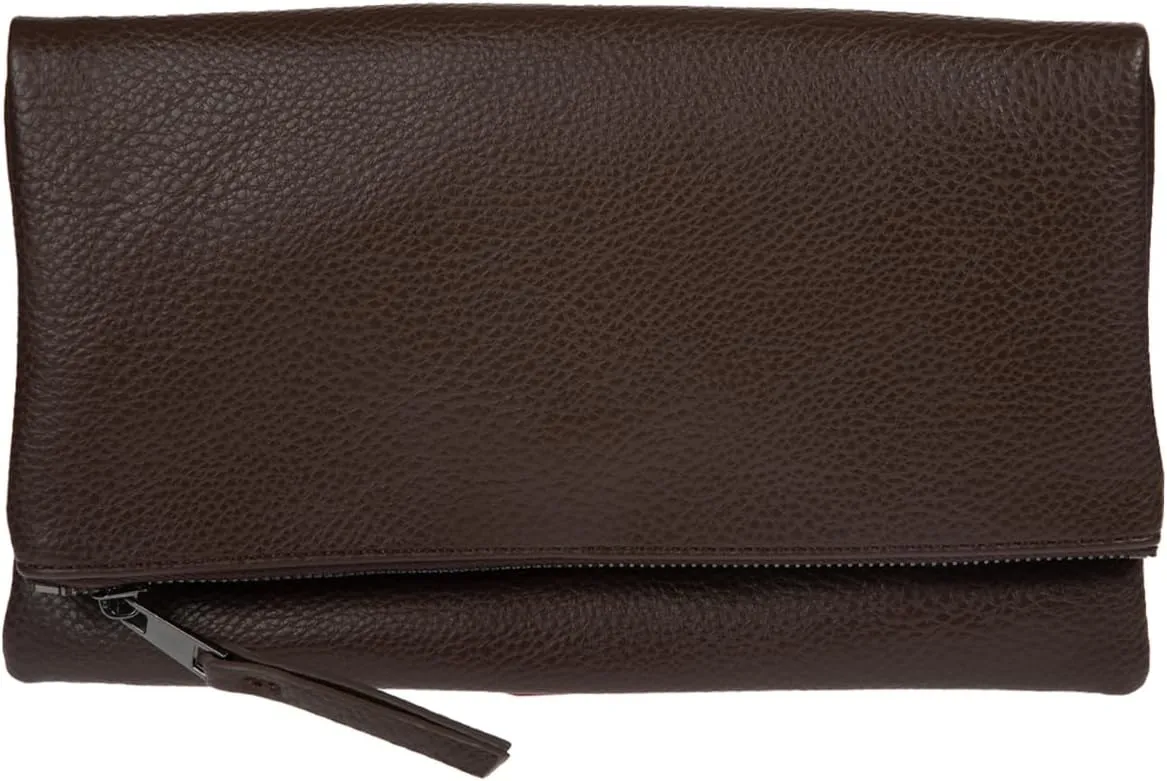JNB Women's Faux Leather Zipper Foldover Clutch Purse with Tassel