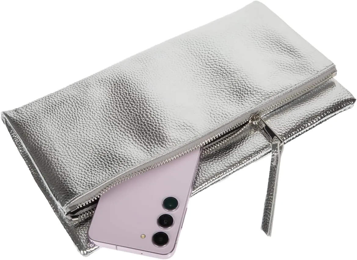 JNB Women's Faux Leather Zipper Foldover Clutch Purse with Tassel