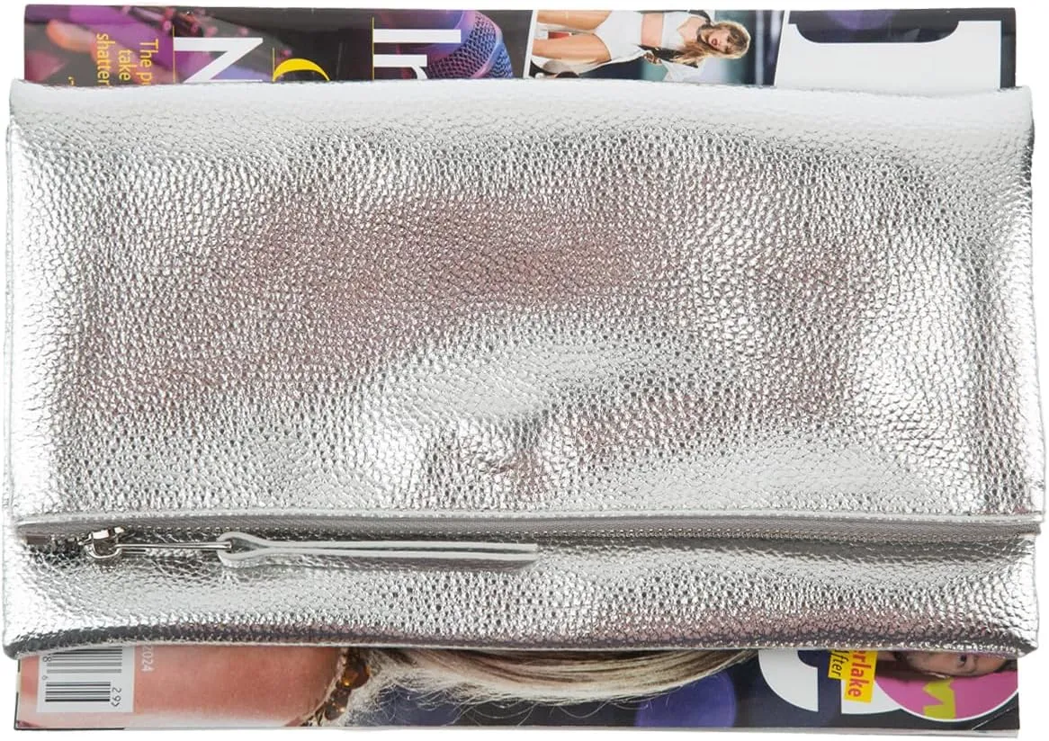 JNB Women's Faux Leather Zipper Foldover Clutch Purse with Tassel