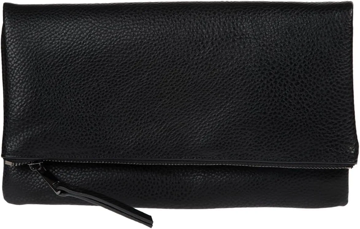 JNB Women's Faux Leather Zipper Foldover Clutch Purse with Tassel