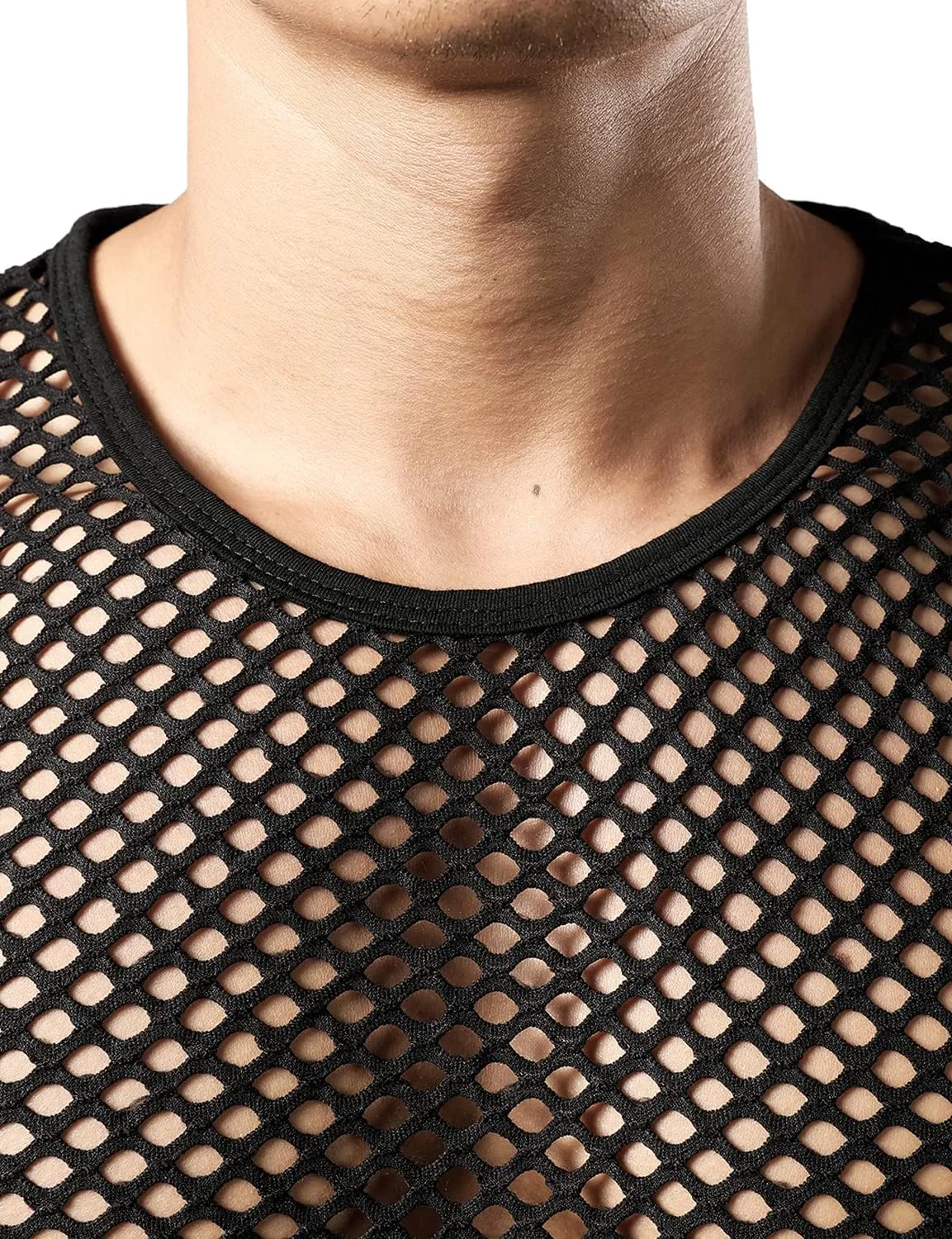 JOGAL Men's Mesh Fishnet Fitted Sleeveless Muscle Top
