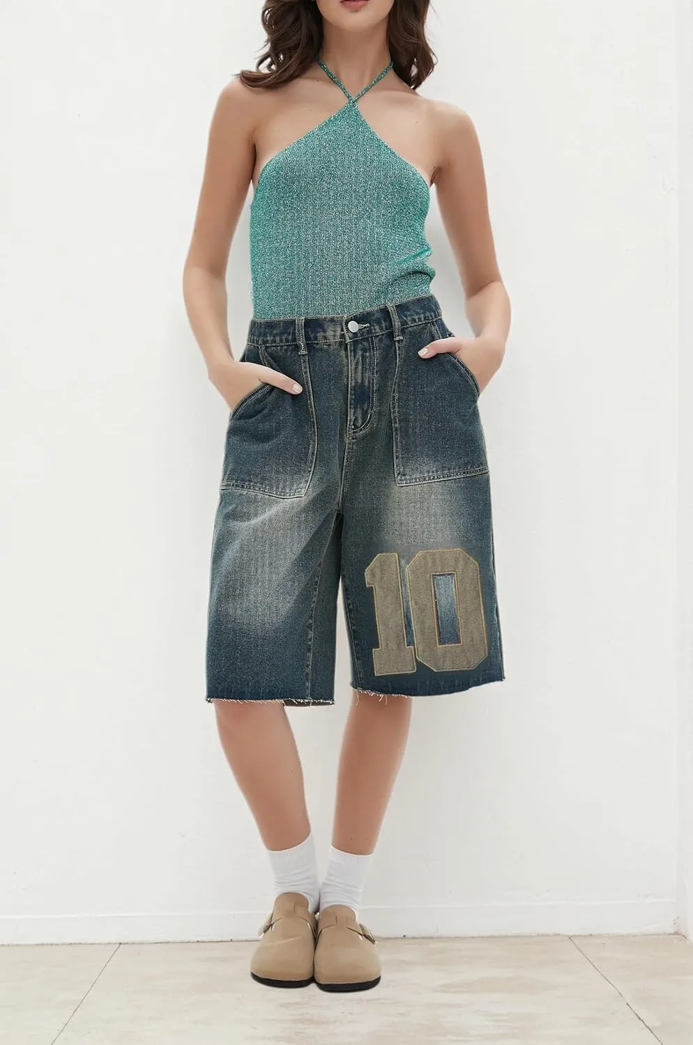 Jorts Women Baggy Vintage Acid Wash Jean Shorts Grunge Fashion Casual Wide Leg Y2K Pants Streetwear Men Unisex
