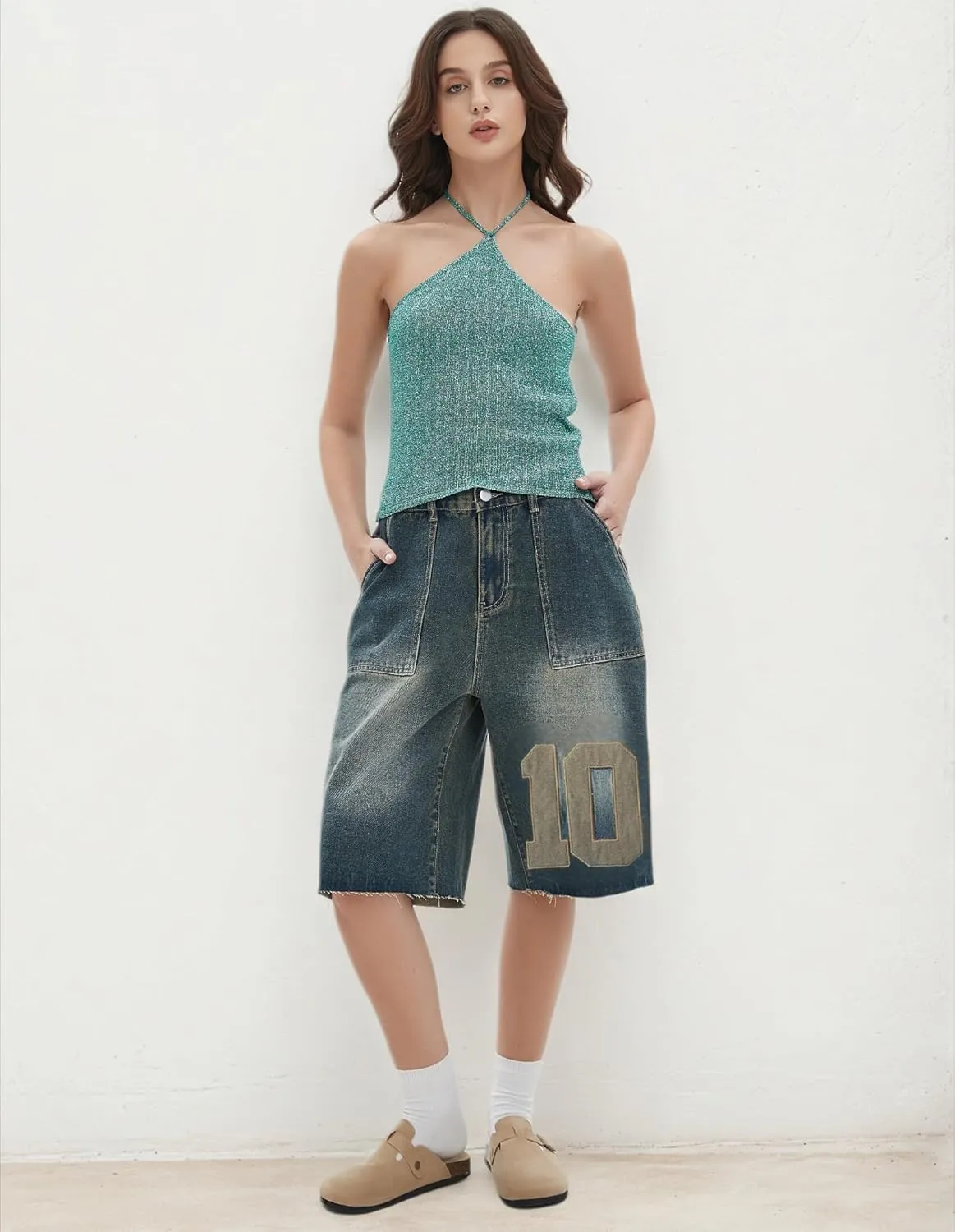 Jorts Women Baggy Vintage Acid Wash Jean Shorts Grunge Fashion Casual Wide Leg Y2K Pants Streetwear Men Unisex