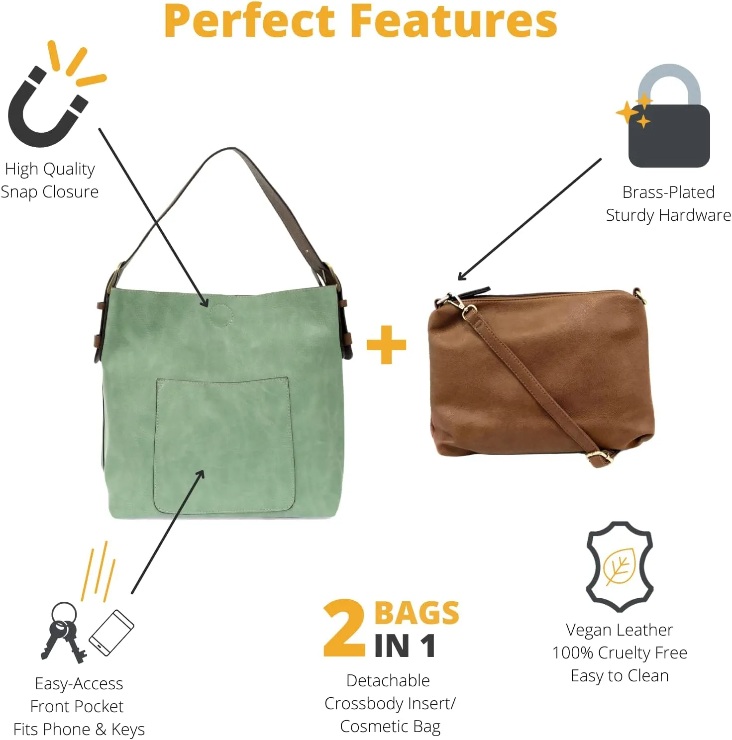 Joy Susan Womens Faux Leather: Hobo 2-in-1 Handbag