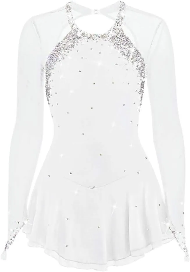 JRUIA Artistic Ice Skating Competition Dress for Girls Women's Figure Skating Leotard Costume Ballet Gymnastics Crystal