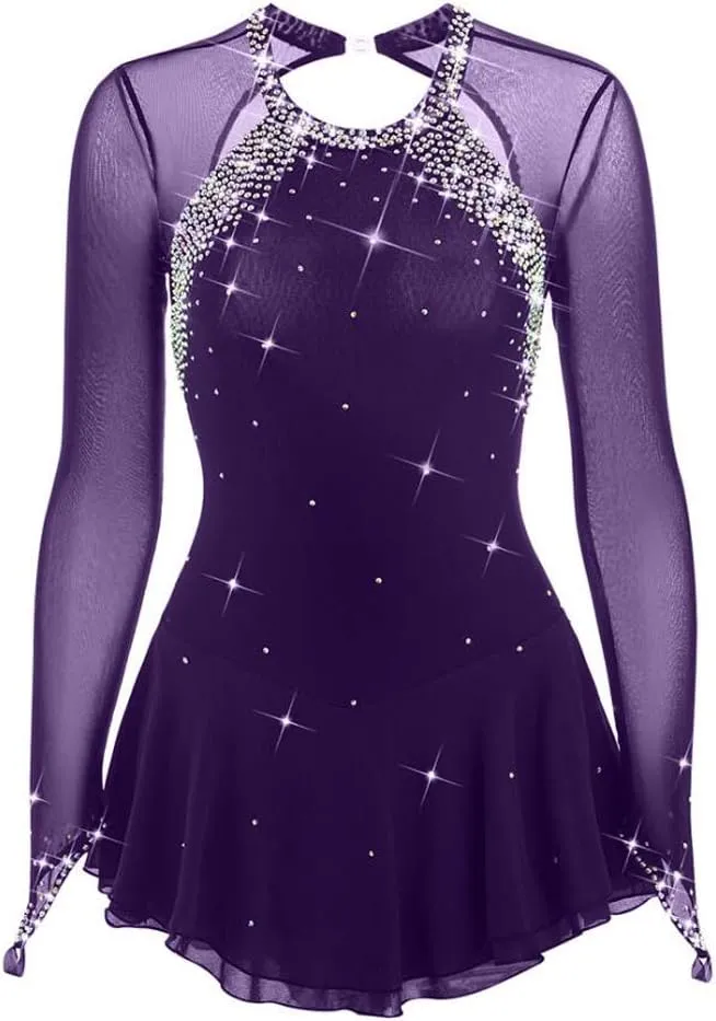 JRUIA Artistic Ice Skating Competition Dress for Girls Women's Figure Skating Leotard Costume Ballet Gymnastics Crystal