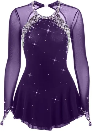 JRUIA Artistic Ice Skating Competition Dress for Girls Women's Figure Skating Leotard Costume Ballet Gymnastics Crystal
