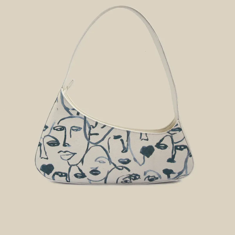 Judith – Artistic Canvas Shoulder Bag with Abstract Face Design
