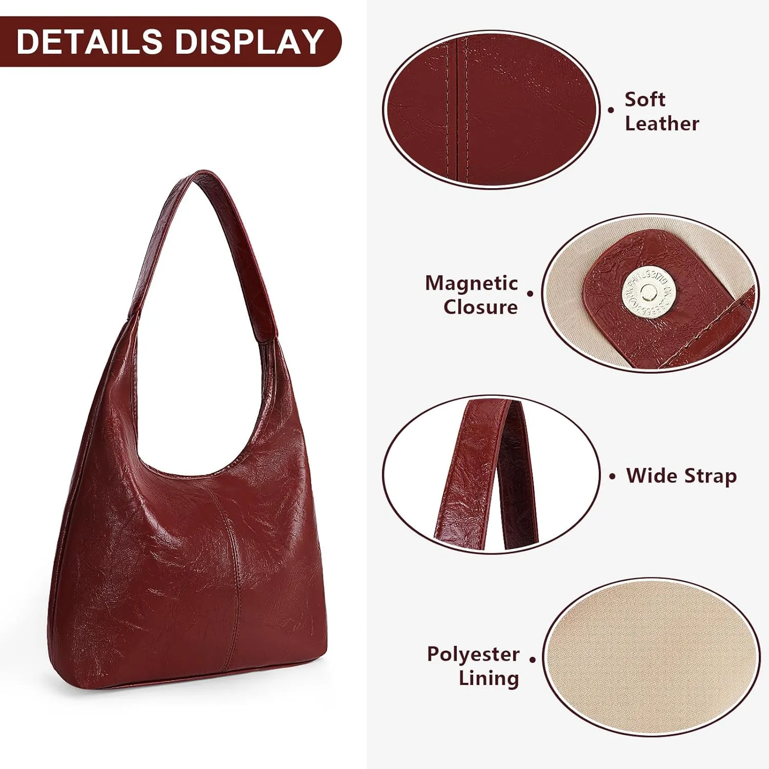 Juoxeepy Leather Tote Bag Women Hobo Handbag Faux Leather Shoulder Bag College Tote Bag Fall Purse for Work Travel