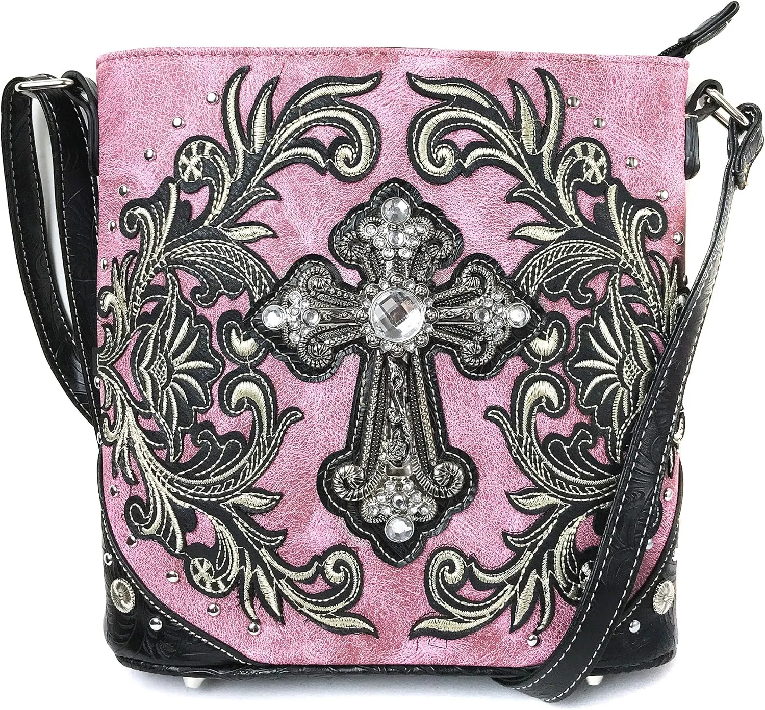Justin West Concealed Carry Vineyard Western Embroidered Tooled Cross Handbag
