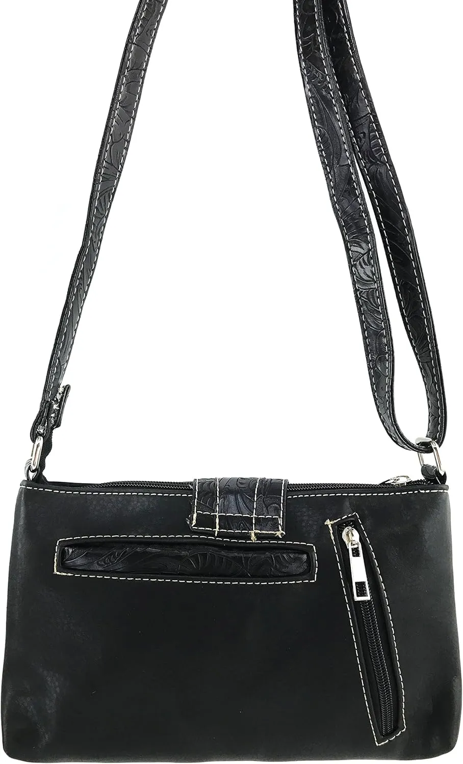 Justin West Western Tooled Laser Cut Rhinestone Buckle Messenger Bag Purse with Long Crossbody Strap