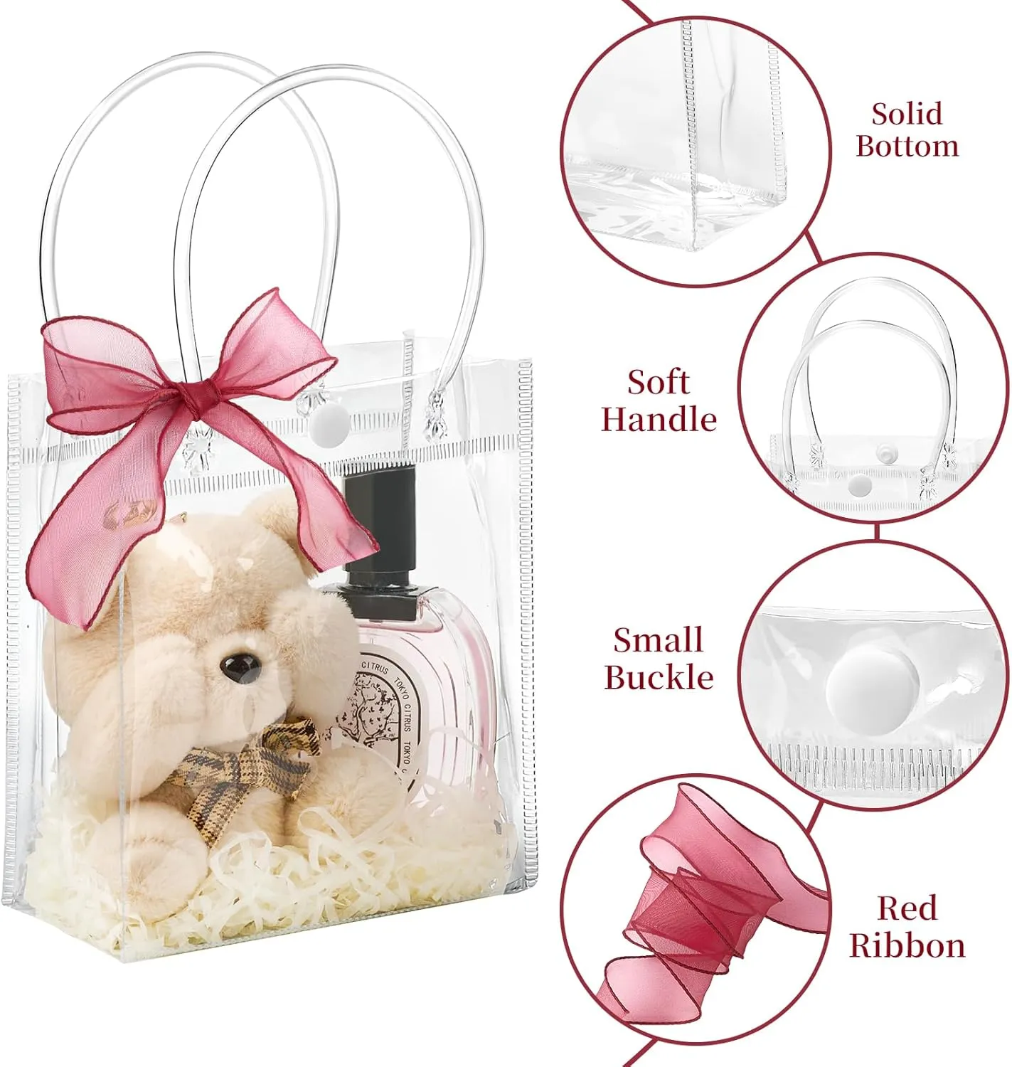 Jutieuo 50 Pack Clear Plastic Gift Bags with Handles, 5.9" x 4.9" x 2.8" Reusable Transparent Party Favor Bags Goodie Bags Bulk for Wedding, Baby Shower, Birthday, Mother's Day