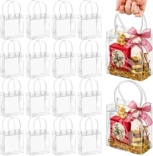 Jutieuo 50 Pack Clear Plastic Gift Bags with Handles, 5.9" x 4.9" x 2.8" Reusable Transparent Party Favor Bags Goodie Bags Bulk for Wedding, Baby Shower, Birthday, Mother's Day