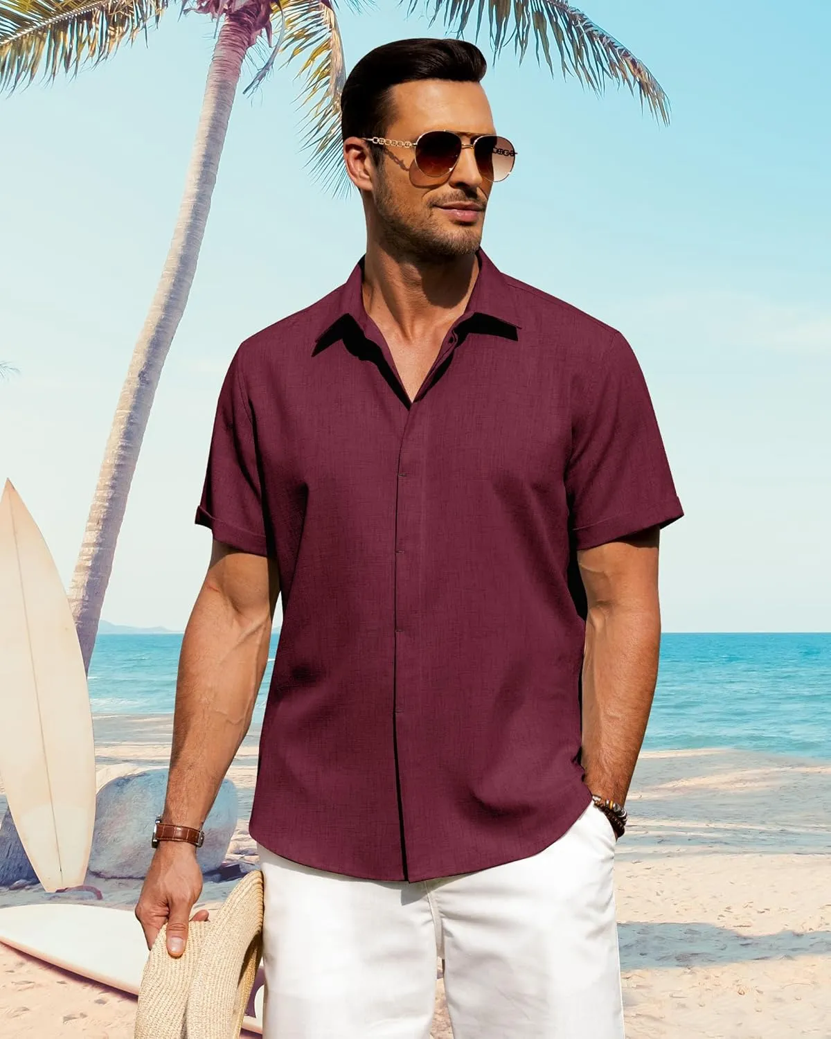 J.VER Men's Linen Shirts Casual Short Sleeve Button Down Shirt Beach Summer Vacation Holiday Wedding Cotton Tops