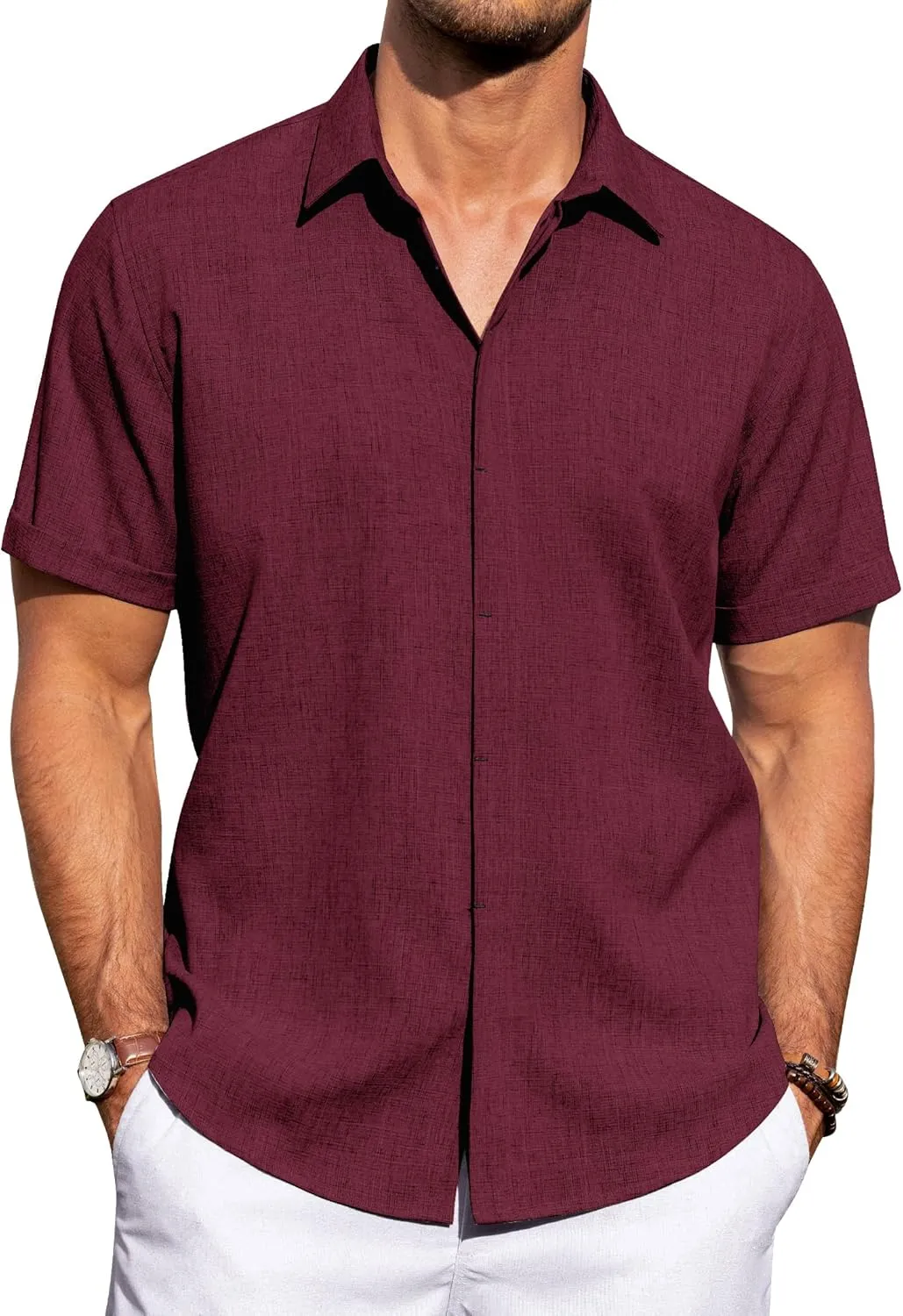 J.VER Men's Linen Shirts Casual Short Sleeve Button Down Shirt Beach Summer Vacation Holiday Wedding Cotton Tops