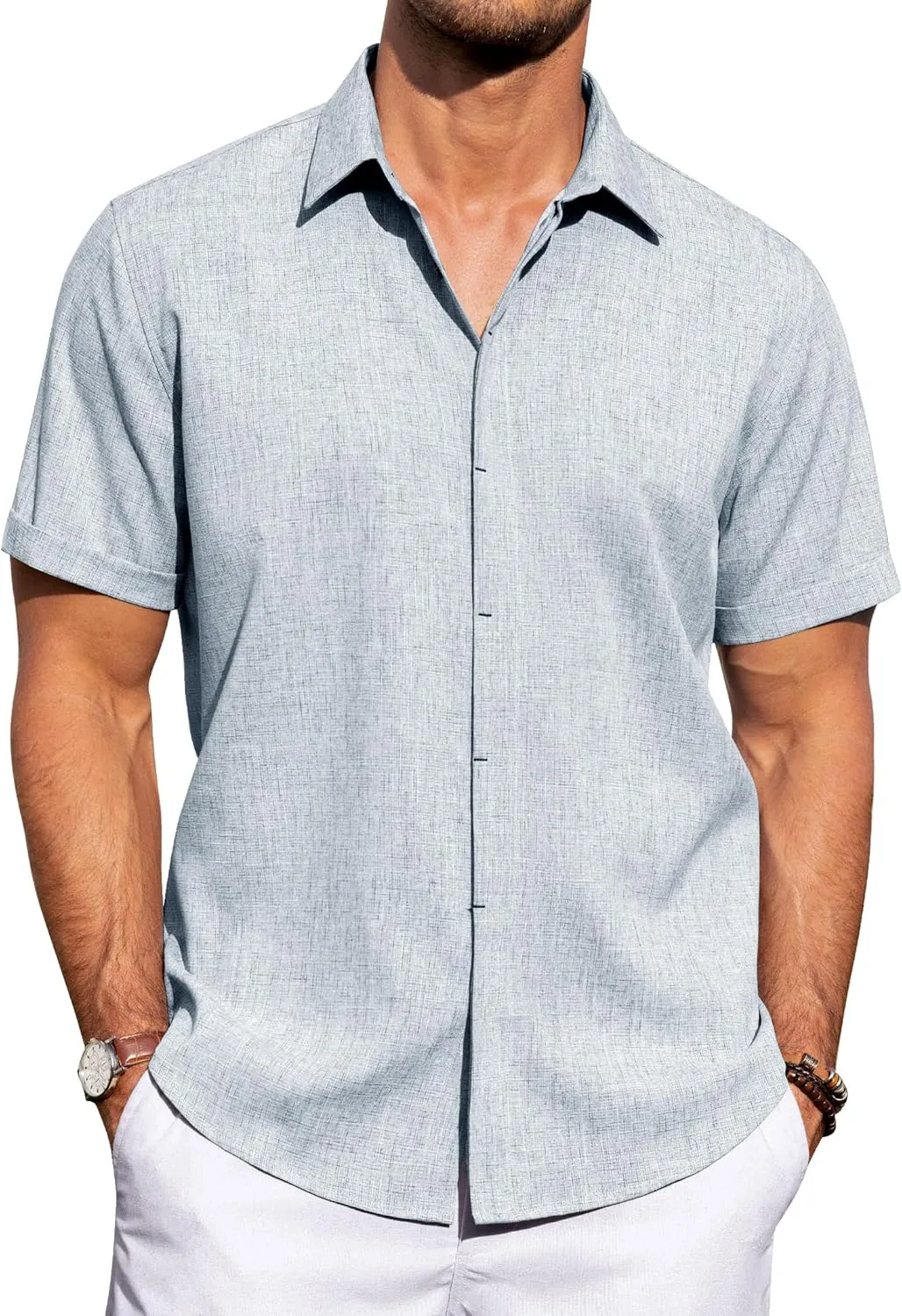 J.VER Men's Linen Shirts Casual Short Sleeve Button Down Shirt Beach Summer Vacation Holiday Wedding Cotton Tops