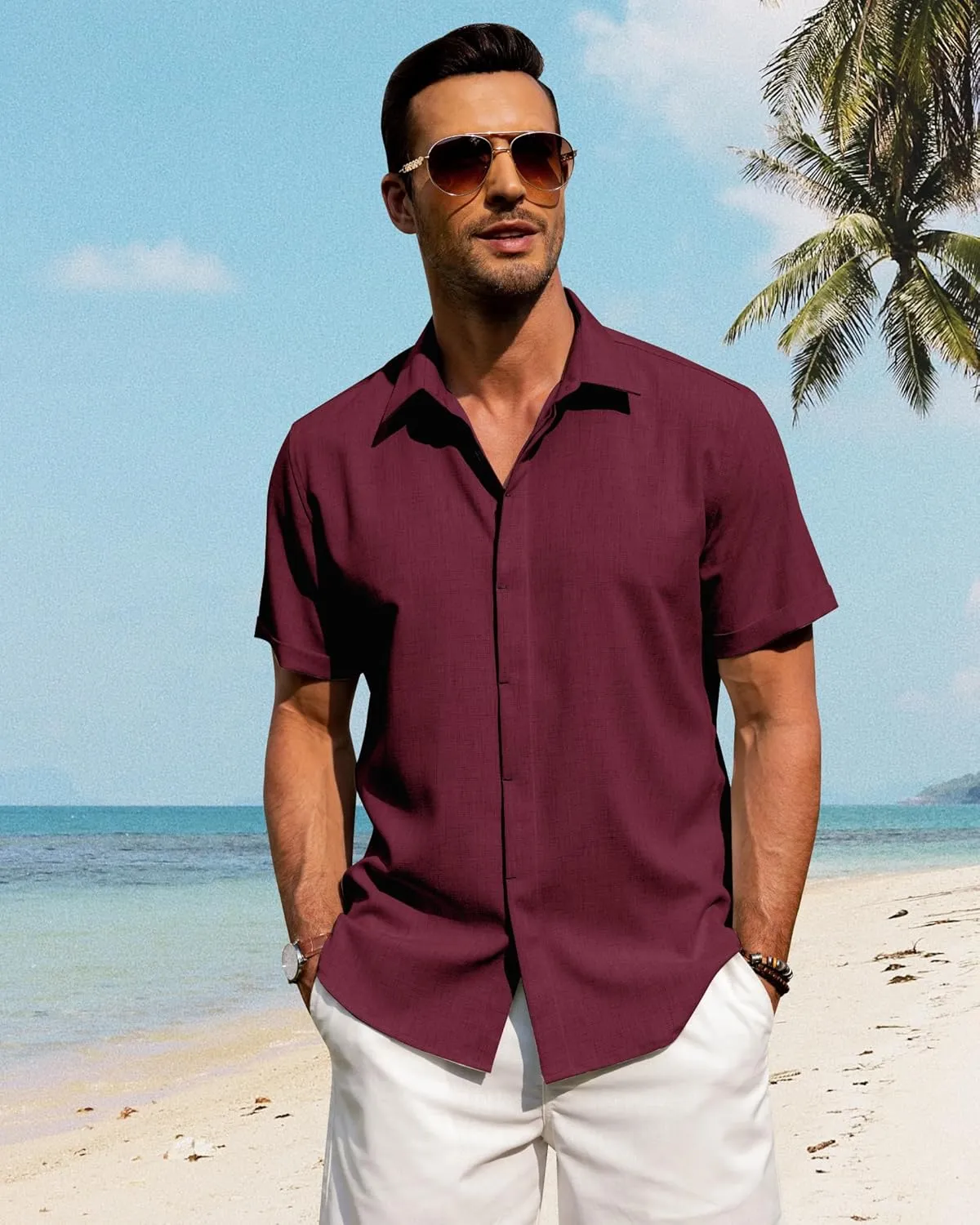 J.VER Men's Linen Shirts Casual Short Sleeve Button Down Shirt Beach Summer Vacation Holiday Wedding Cotton Tops