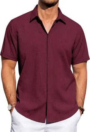 J.VER Men's Linen Shirts Casual Short Sleeve Button Down Shirt Beach Summer Vacation Holiday Wedding Cotton Tops