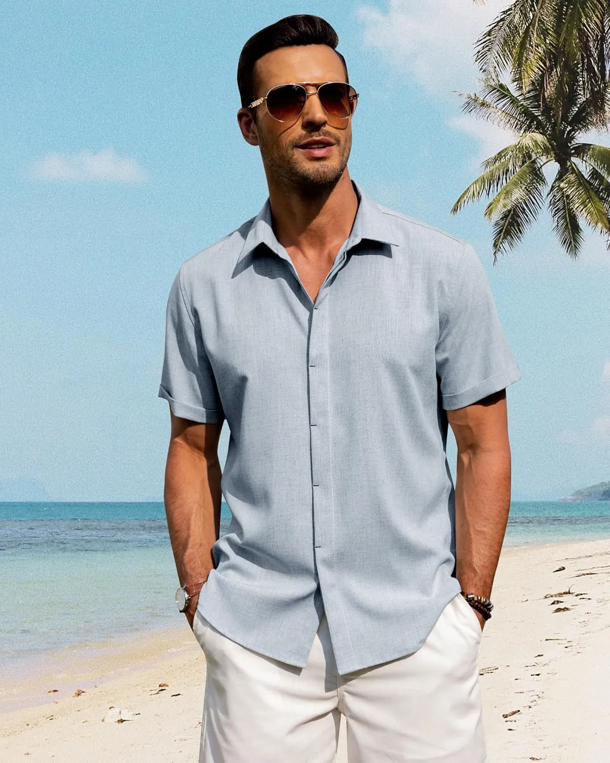 J.VER Men's Linen Shirts Casual Short Sleeve Button Down Shirt Beach Summer Vacation Holiday Wedding Cotton Tops