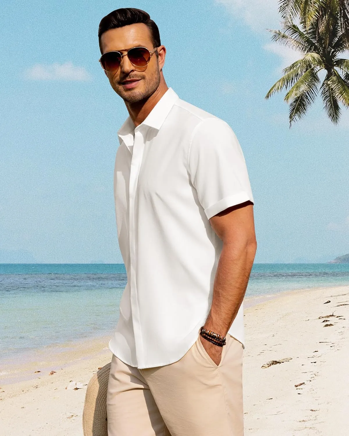J.VER Men's Linen Shirts Casual Short Sleeve Button Down Shirt Beach Summer Vacation Holiday Wedding Cotton Tops