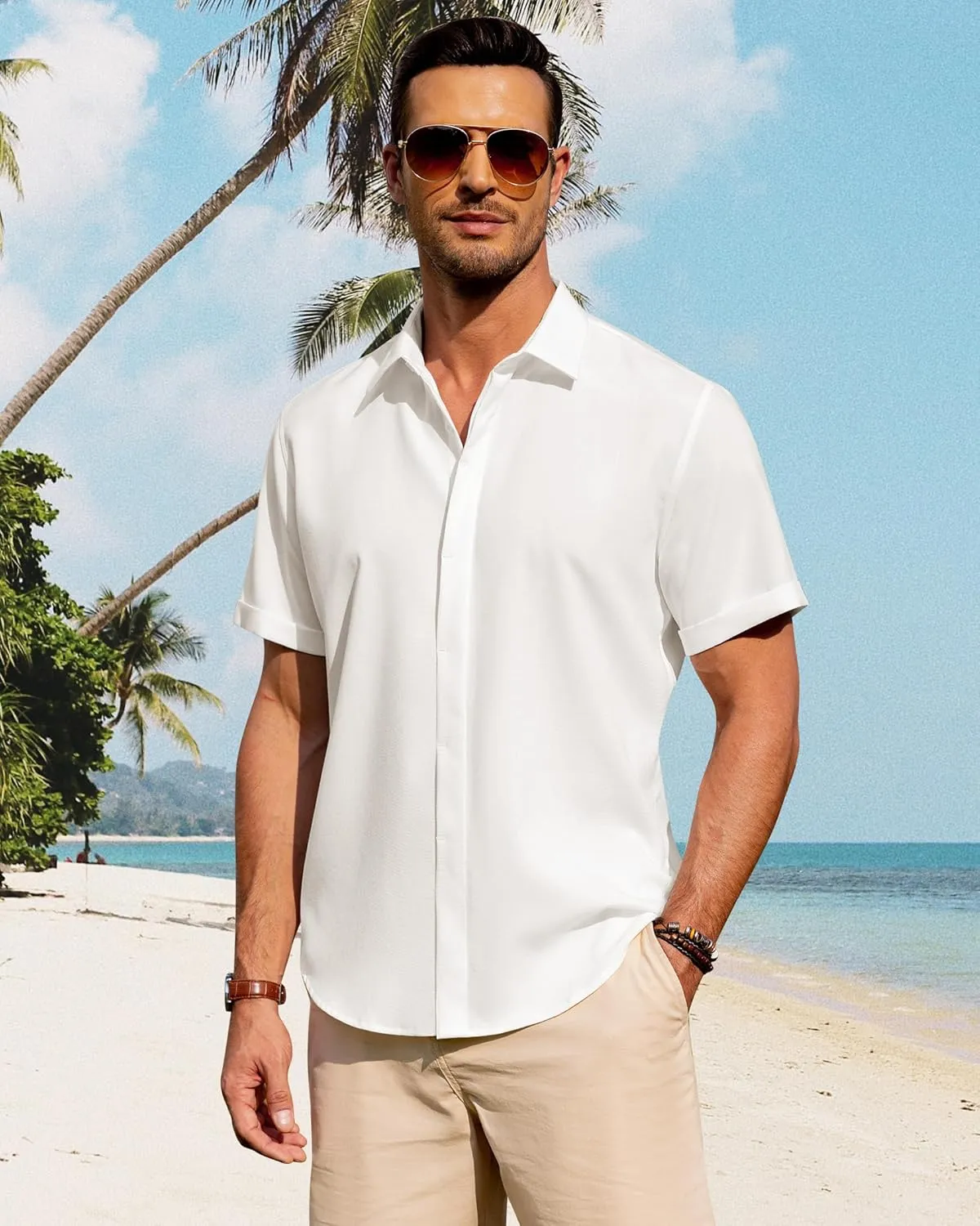 J.VER Men's Linen Shirts Casual Short Sleeve Button Down Shirt Beach Summer Vacation Holiday Wedding Cotton Tops