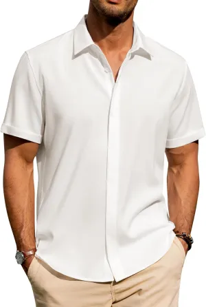 J.VER Men's Linen Shirts Casual Short Sleeve Button Down Shirt Beach Summer Vacation Holiday Wedding Cotton Tops