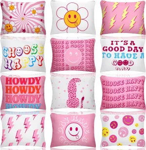 Kajaia 12 Pcs Preppy Makeup Bag with Zipper Pink Preppy Gift Cute Smile Face Cosmetic Bag Portable Travel Toiletry Accessories for Women