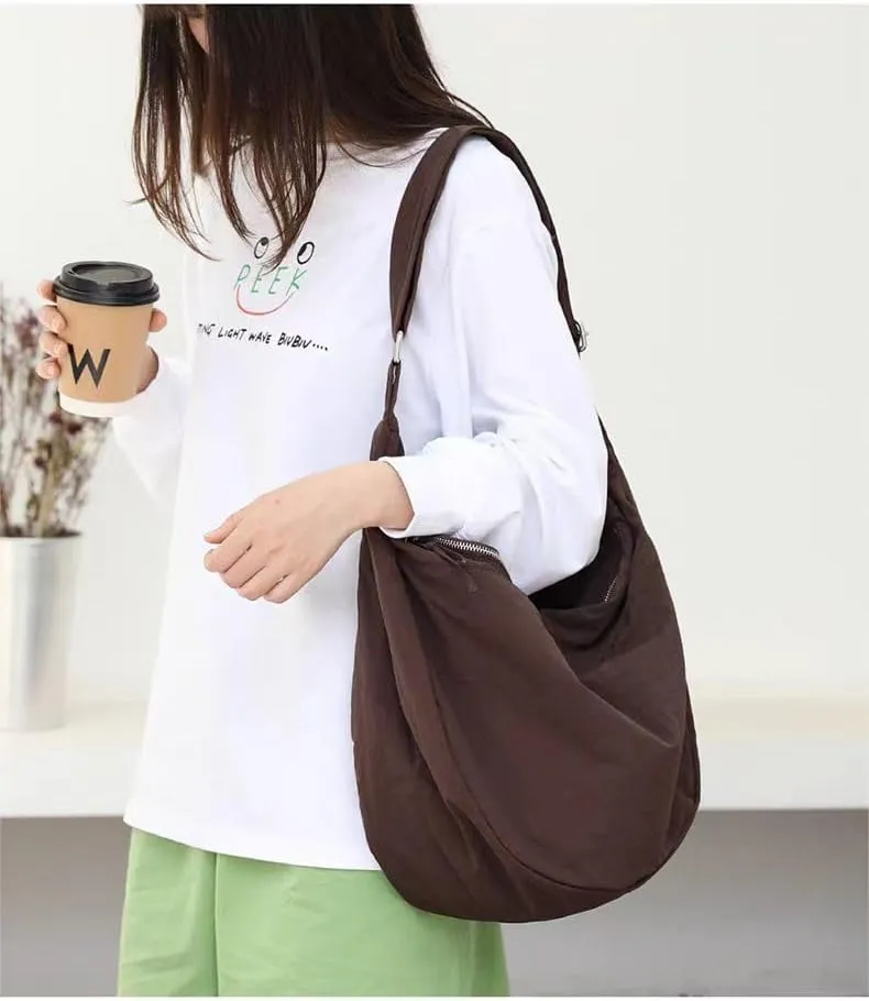 KARRESLY Nylon Crescent Crossbody Bag for Women Men Casual Tote Handbag