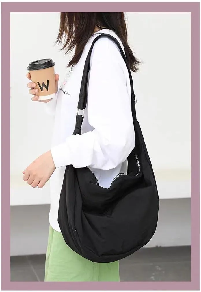 KARRESLY Nylon Crescent Crossbody Bag for Women Men Casual Tote Handbag