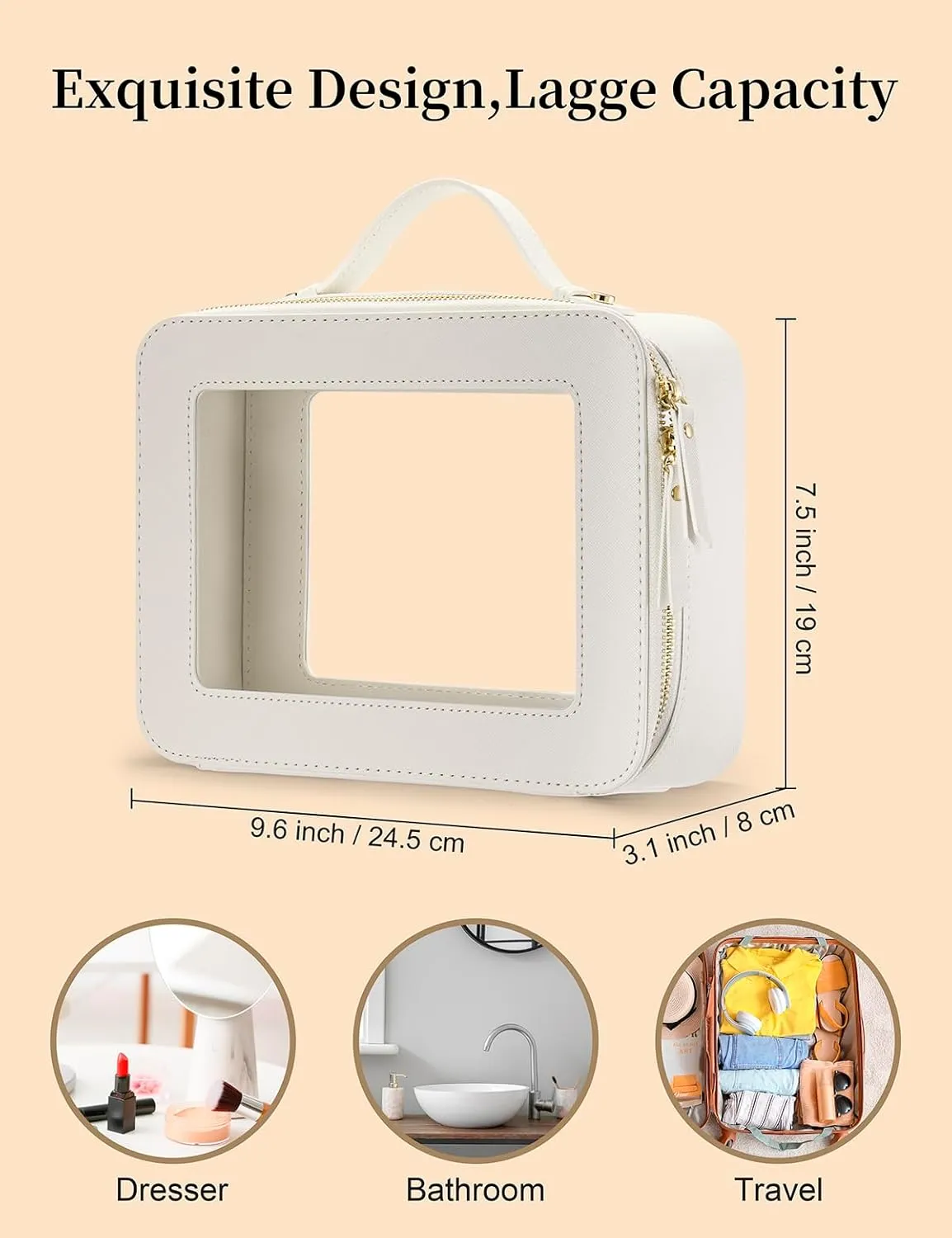 Keains Clear Makeup Bag for Women，Cosmetic Organizer Case Transparent Waterproof Travel Toiletry Bag with Zipper，Portable Make Up Organizer Traveling Compact Car Bag for Essentials（Orange brown）