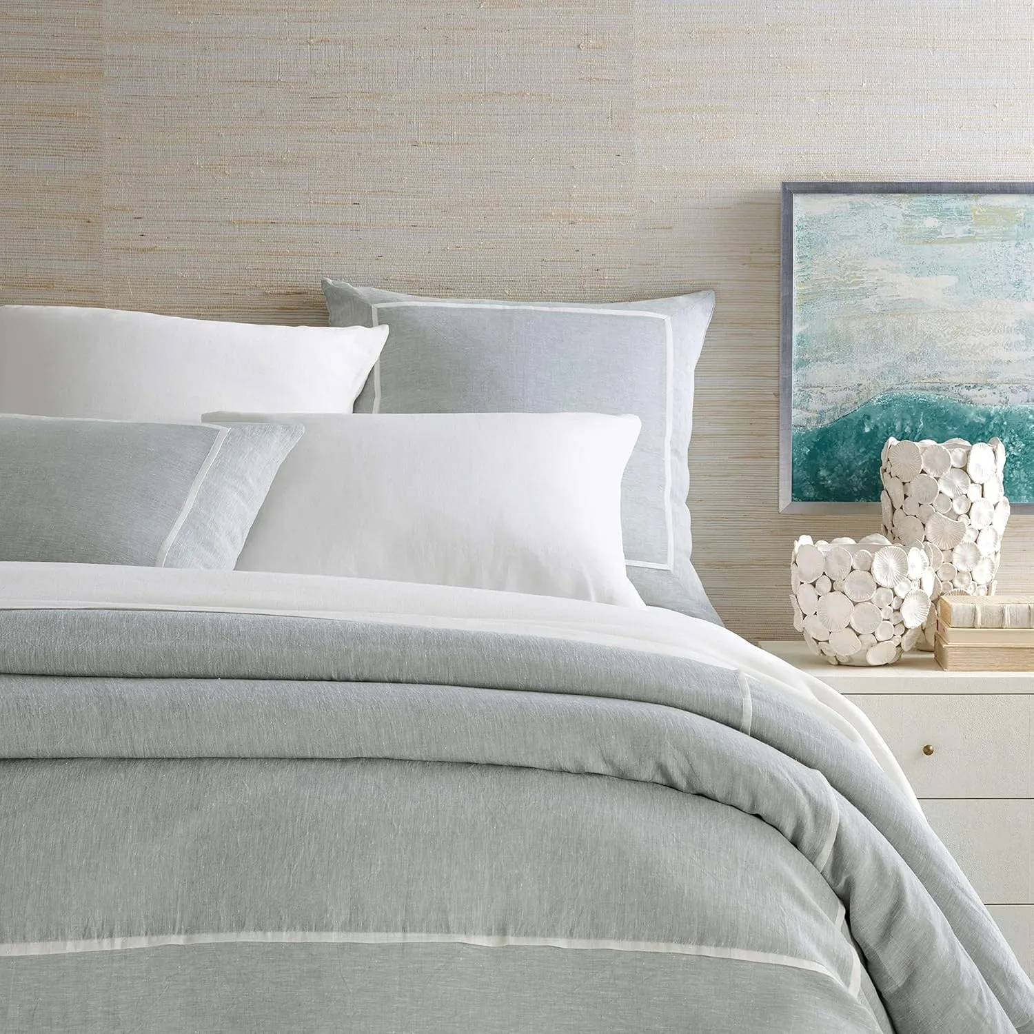 Keaton Linen Sky Sham, Euro Size, Sky Blue/Blue Solid Pattern