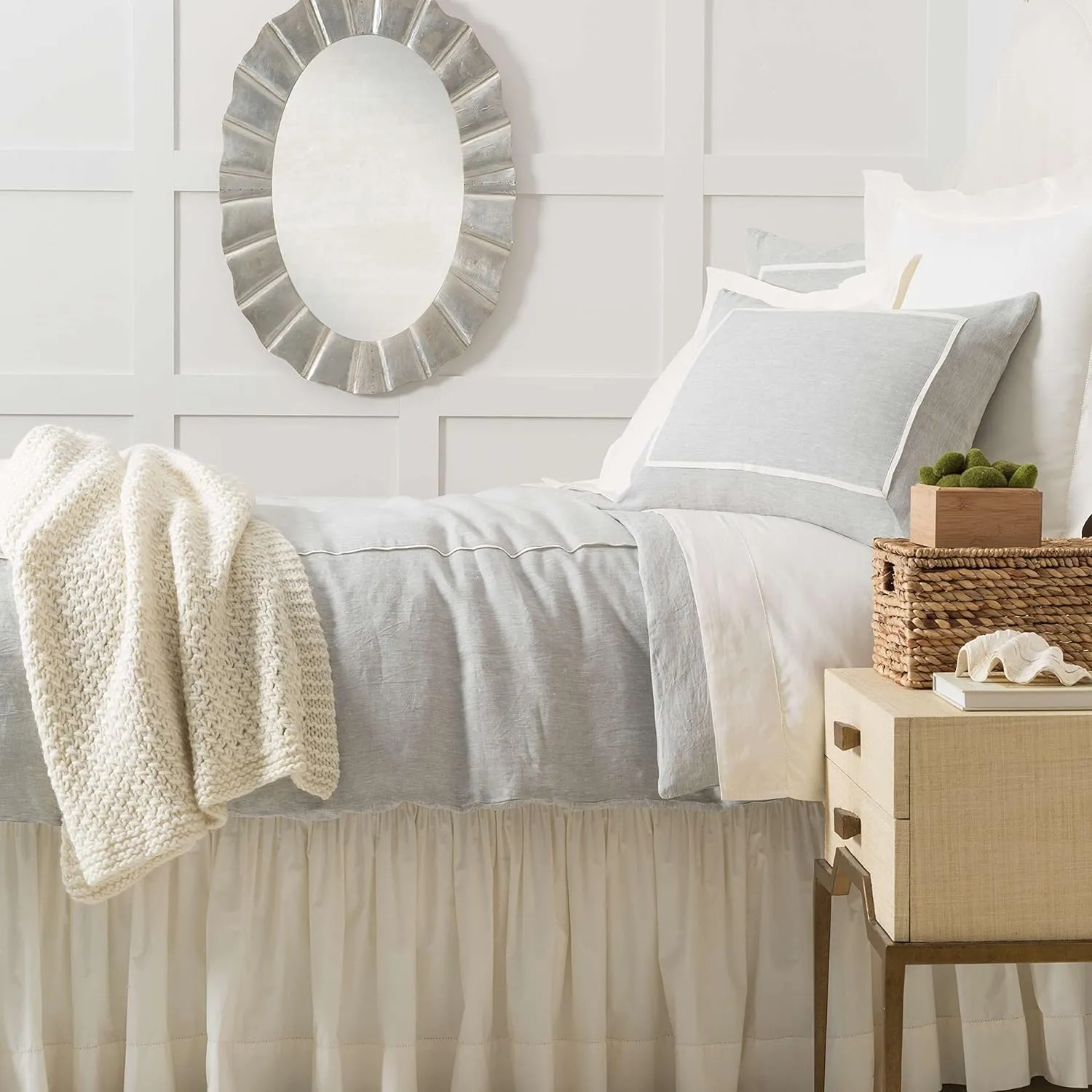 Keaton Linen Sky Sham, Euro Size, Sky Blue/Blue Solid Pattern
