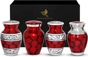 Keepsake Urns Set - Small Cremation Urn for Human Ashes Set of 4 - Honor Your Loved One with Small Urns for Ashes - Mini Urn for Men & Women (Red, Set of 4)