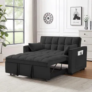 KEIKI 55" Velvet Loveseat Sofa Couch with Pullout Bed,Toss Pillows for Living Room,3 in 1 Convertible Sleeper