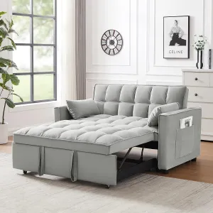 KEIKI 55" Velvet Loveseat Sofa Couch with Pullout Bed,Toss Pillows Furniture for Living Room,3 in 1 Convertible Sleeper
