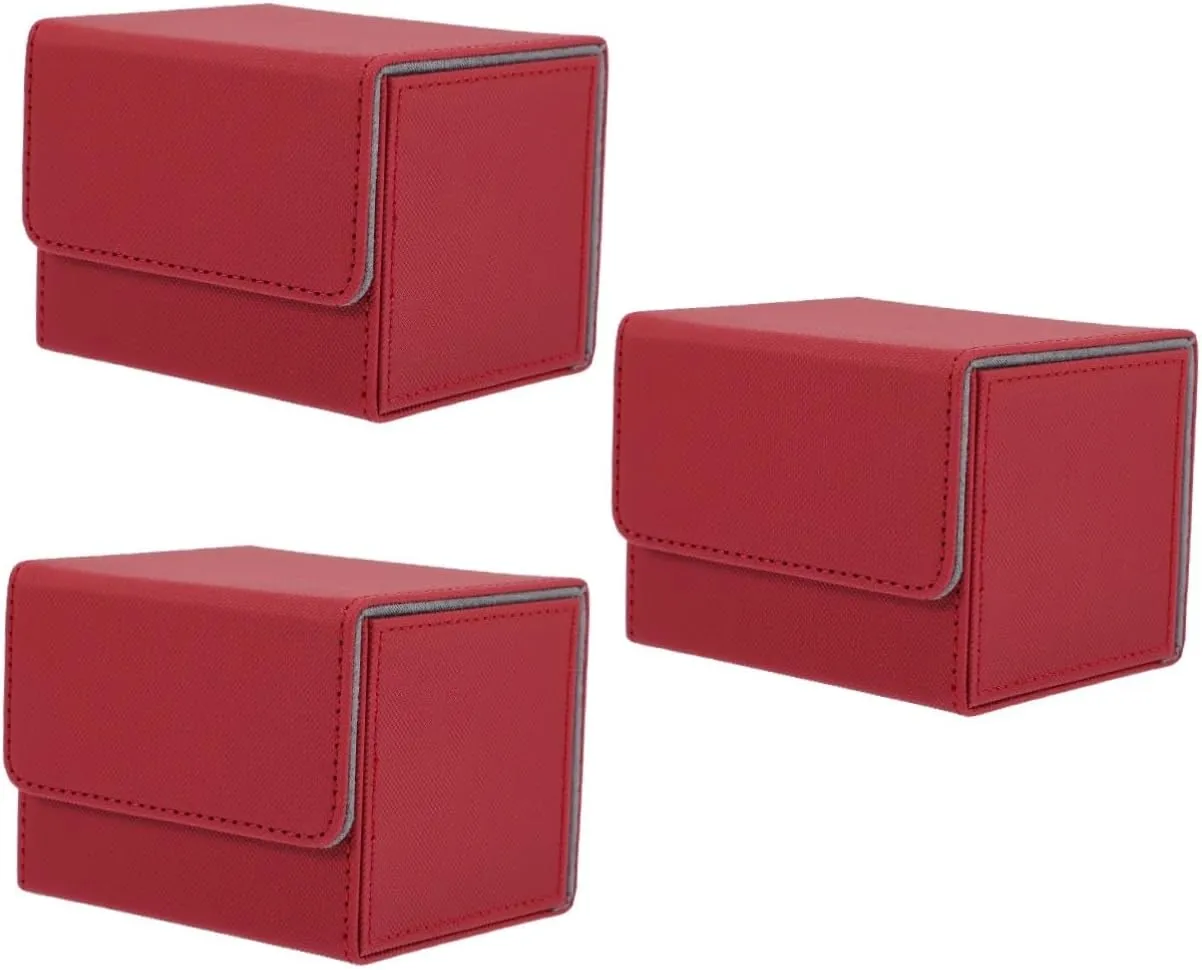 KICHOUSE 3pcs Card Desk Box Pu Leather Games Cards Storage Organizer for Collectors Compact Design Ample Capacity