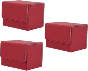 KICHOUSE 3pcs Card Desk Box Pu Leather Games Cards Storage Organizer for Collectors Compact Design Ample Capacity