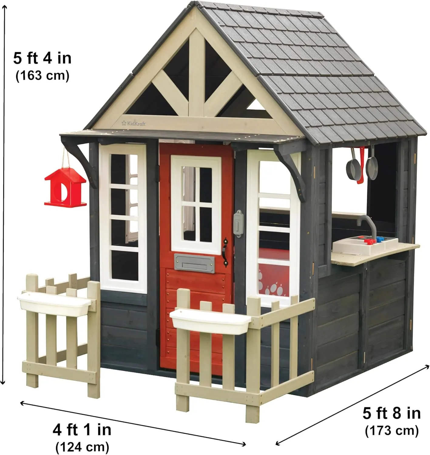 KidKraft Riverscape Wooden Playhouse with Working Doorbell, Fence, Kitchen and Pet Door