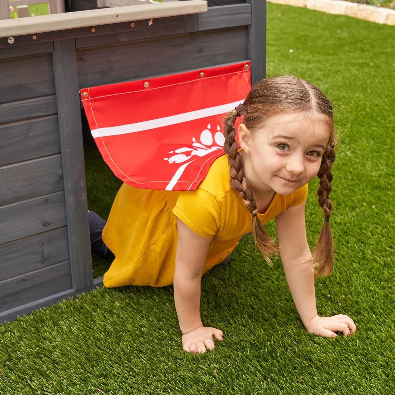 KidKraft Riverscape Wooden Playhouse with Working Doorbell, Fence, Kitchen and Pet Door