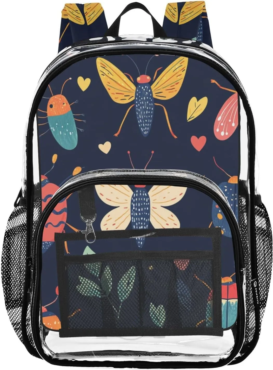 Kids PVC Clear Backpack Beetle Black Heavy Duty Multi-pockets Large Capacity Transparent See Through Bookbag for School Travel Sport Work
