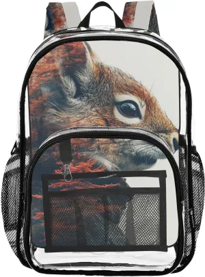 Kids PVC Clear Backpack Chipmunk Double Exposure Heavy Duty Multi-pockets Large Capacity Transparent See Through Bookbag for School Travel Sport Work