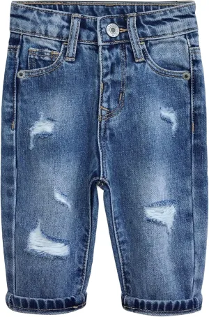 KIDSCOOL SPACE Infant Jeans,Baby Toddler Elastic Band Inside with D-Ring Distressed Soft Denim Pants