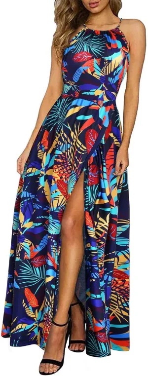 KILIG Women's Summer Maxi Dress 2025 Casual Sleeveless Split Floral Sundress Beach Vacation Flowy Long Dresses