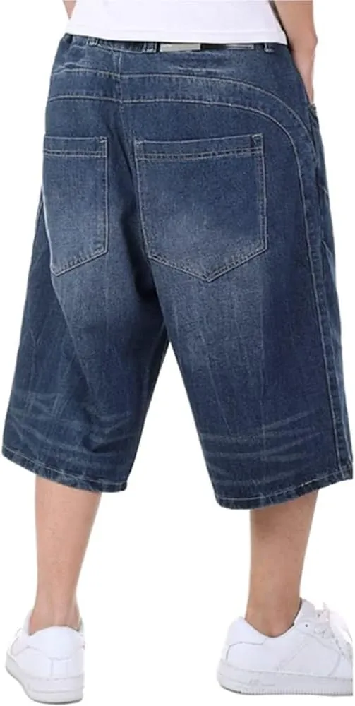 Kinghua Baggy Jean Shorts for Men Casual Loose Fit Hip Hop Denim Shorts